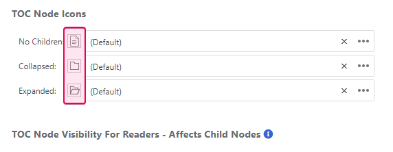 The Toc nodes icons section in the general topic properties