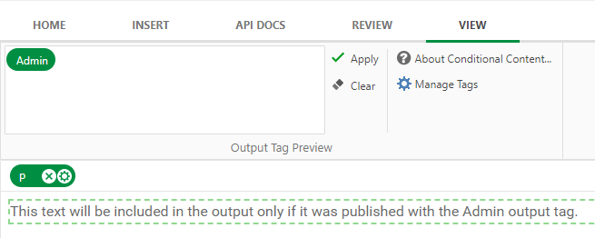 Output Tag Preview section on the View tab