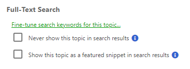 The Full-text search section on the General topic properties page