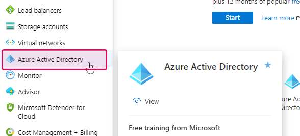 Click the Azure Active Directory on the Azure portal