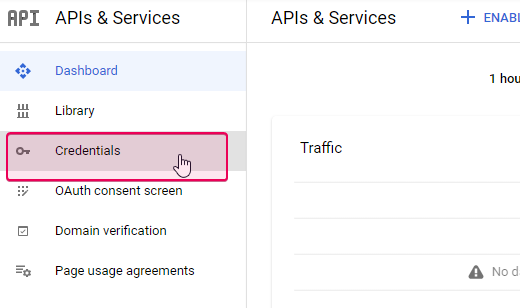 The Credentials button on the APIs & Services screen