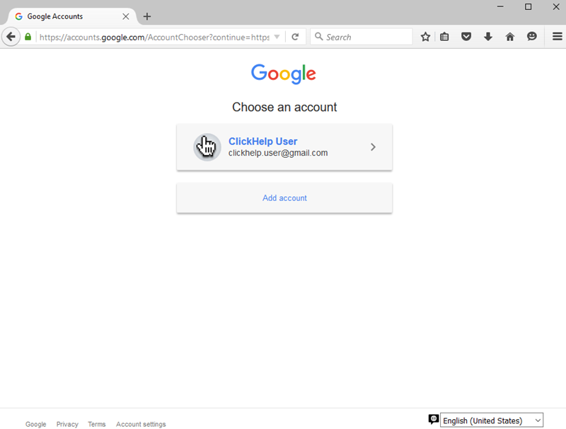 The Google login prompt when logging into ClickHelp