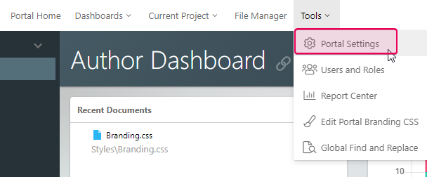The Portal settings button in ClickHelp main menu