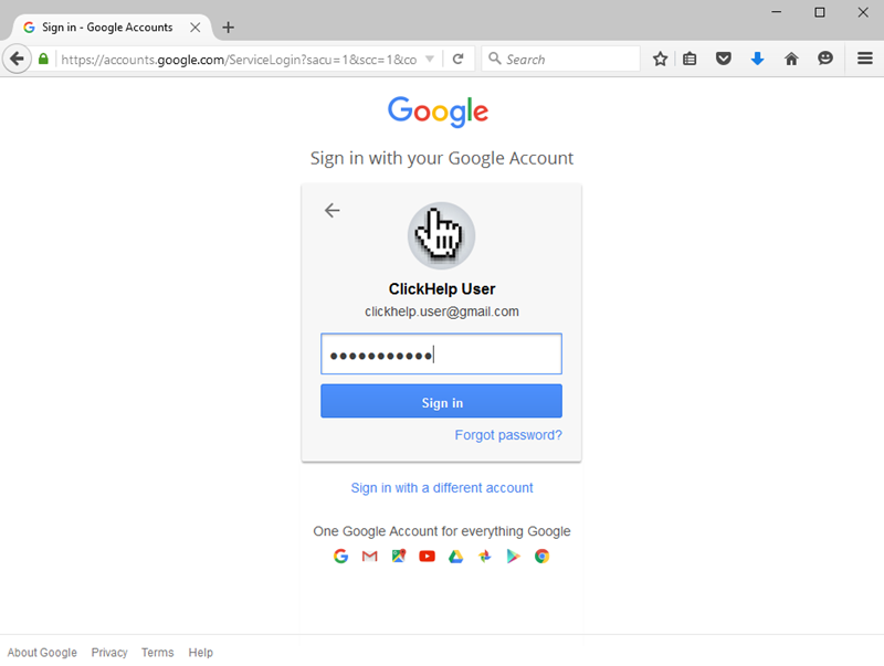 Automatic redirection to the Google account login page
