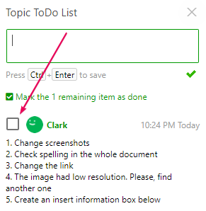 Check the checkbox once a ToDo item is completed