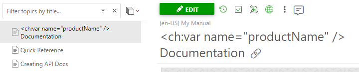 The variable in the topic title in the Author UI