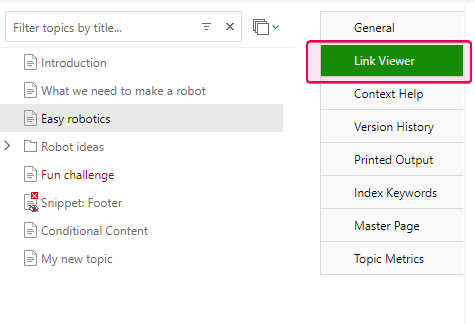 Link Viewer section in the topic's properties