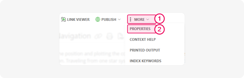 The More → Properties option in the Editor menu