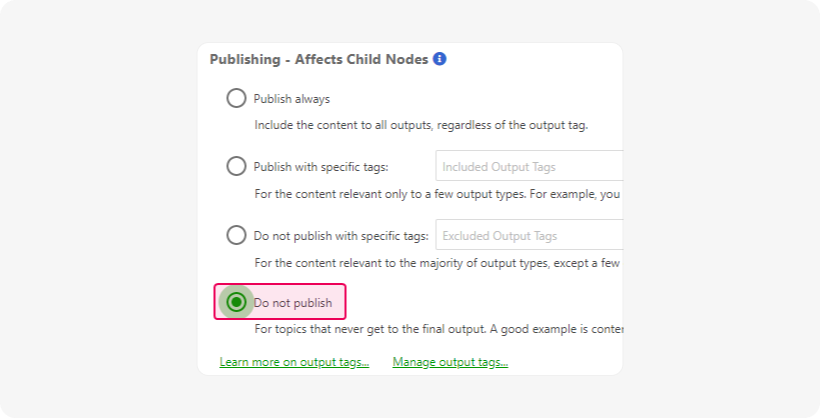 The Do not publish option in the topic properties