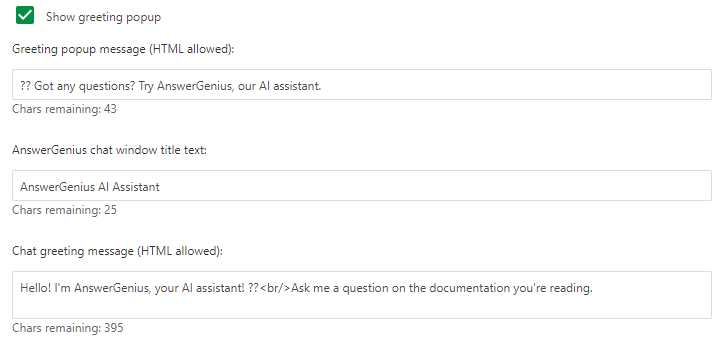 The additional AnswerGenius settings.