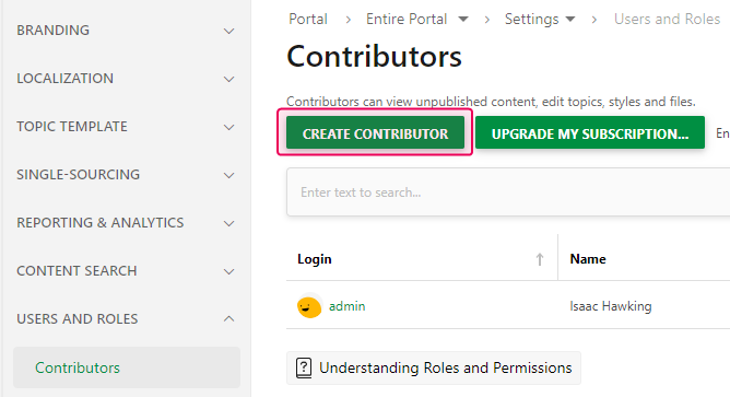 The Create Contributor button.
