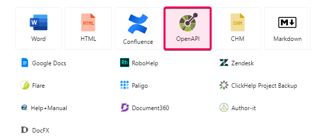 OpenAPI icon on step one of the Importing Wizard