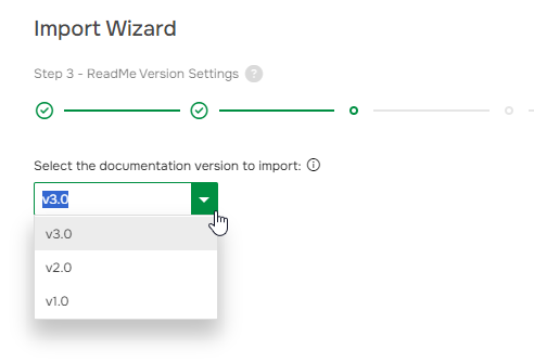 Select the documentation version to import.