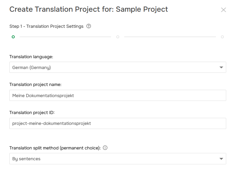 Create Translation Project wizard.