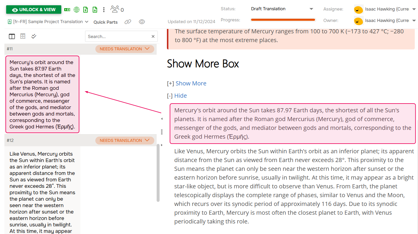 Translation split method — by paragraphs.