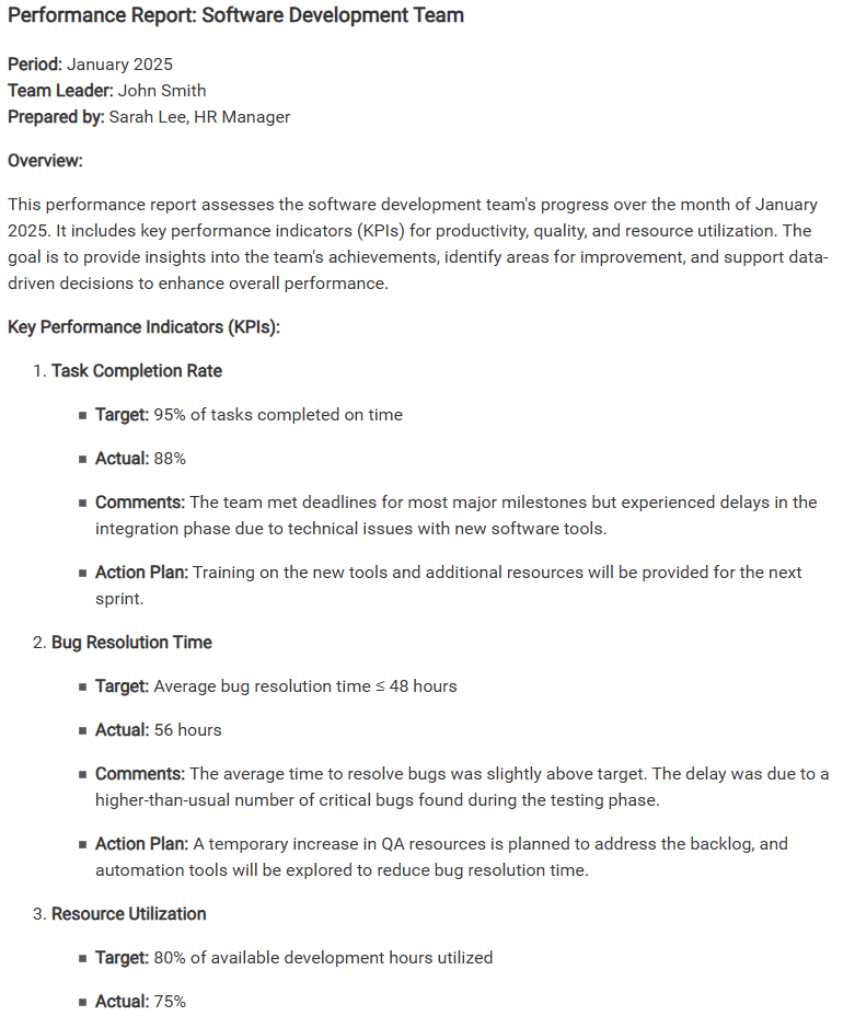 performance report example